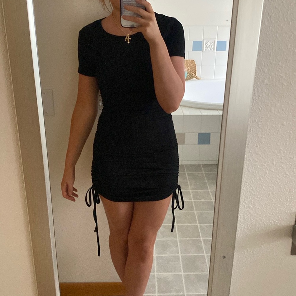 Black Drawstring Mini Dress